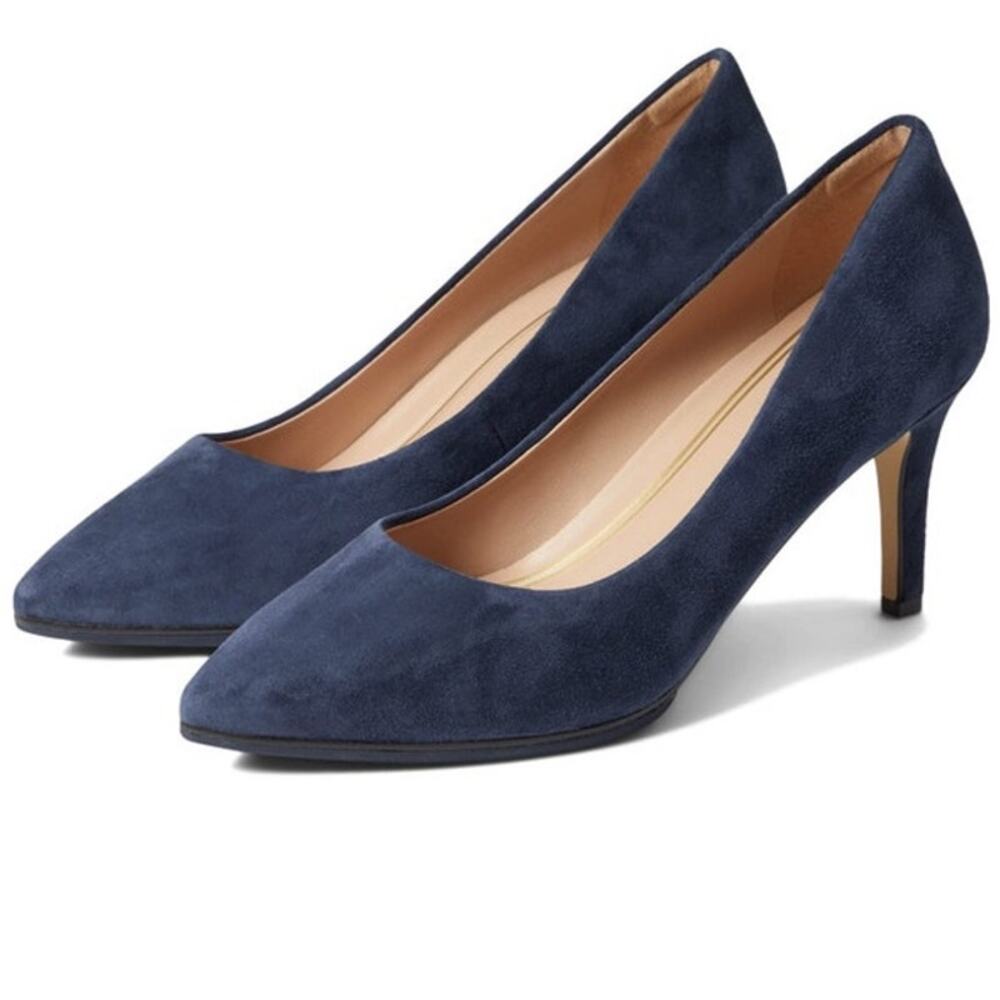 Cole Haan Truette Suede Pumps 9.5 Midnight Navy Blue Pointed Toe Heels Luxury - Picture 2 of 7